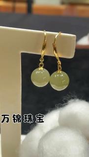 和田玉耳坠耳环阳绿玉石绿色耳钉感小众设计耳坠耳饰女 碧玉款